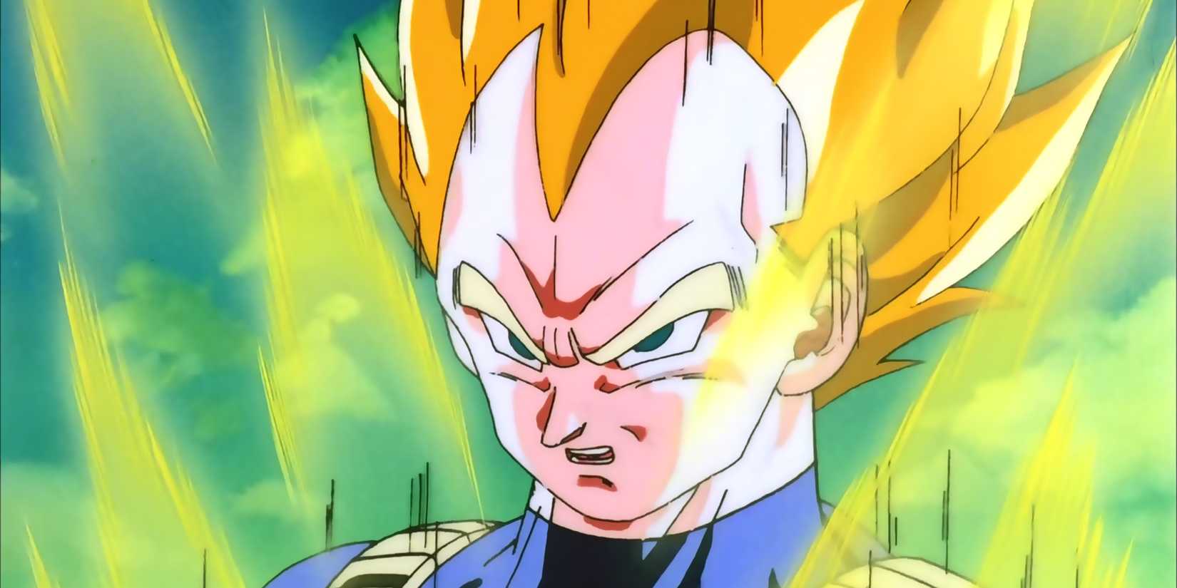 Vegeta Super Saiyajin com raiva olhando para frente em Dragon Ball Z: O Retorno de Cooler.
