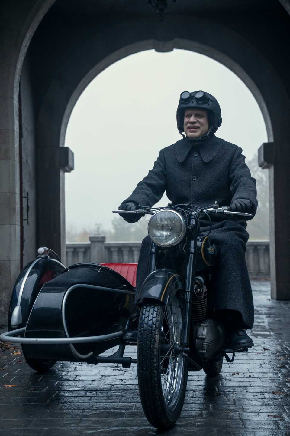 Uncle Fester riding his motorbike in Wednesday season 2 part 2