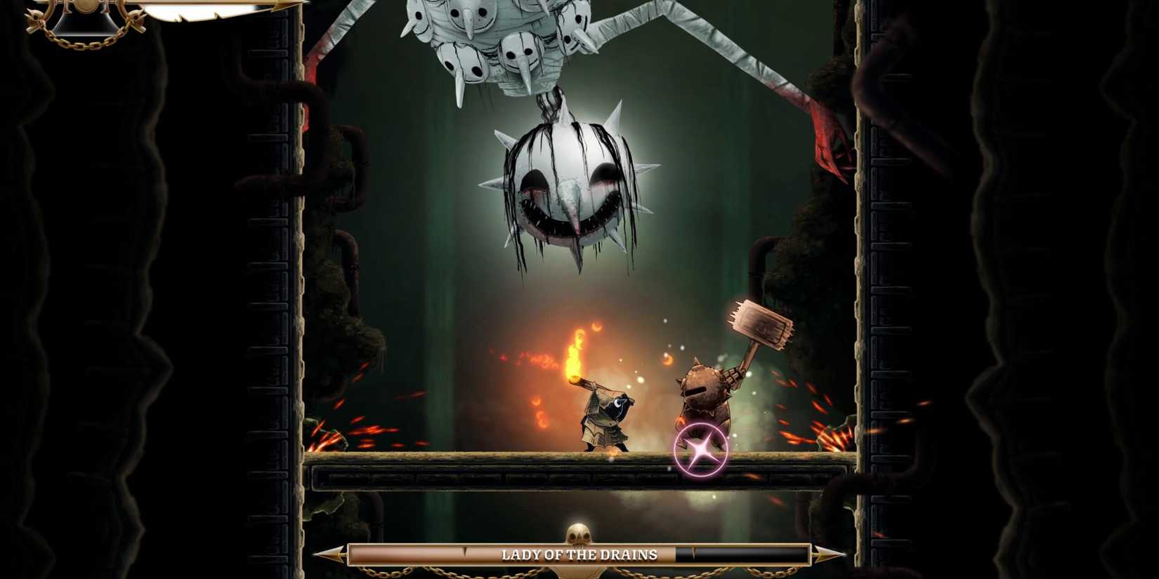Well Dweller image of main character fighting the Lady of the Drains