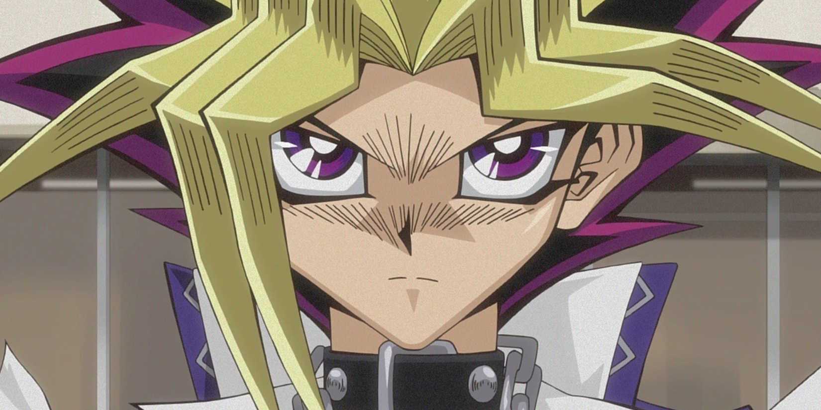 Yami Yugi looks angry in a still from the Y-Gi-Oh! anime series.