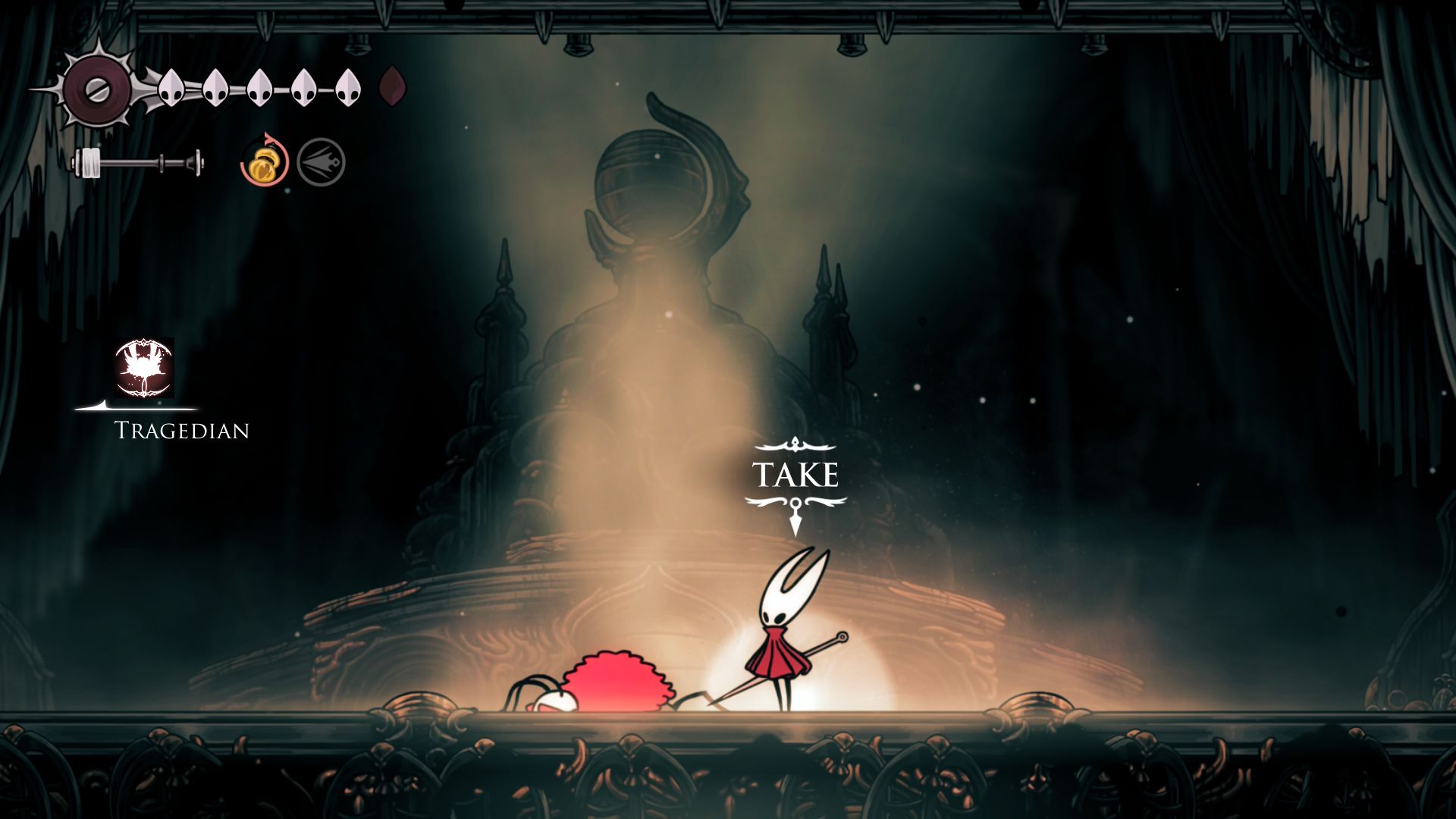 Hornet accanto a un Trobbio sconfitto in Hollow Knight: Silksong
