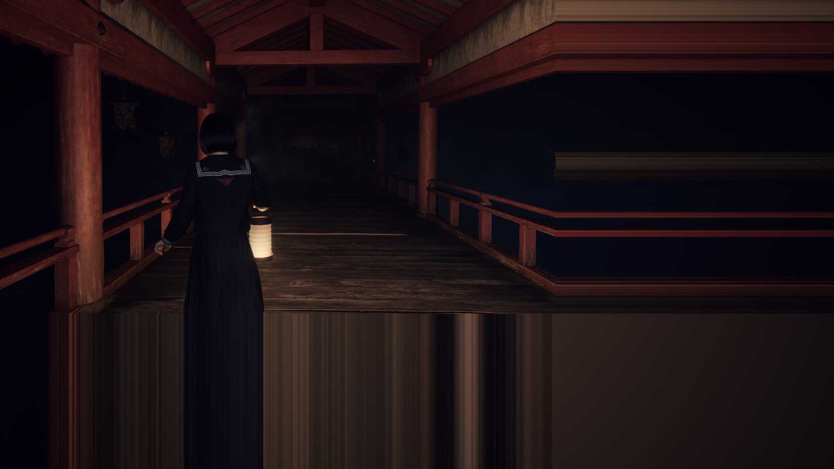 Silent Hill f visual glitch showing color lines rendering on each side of the screen.