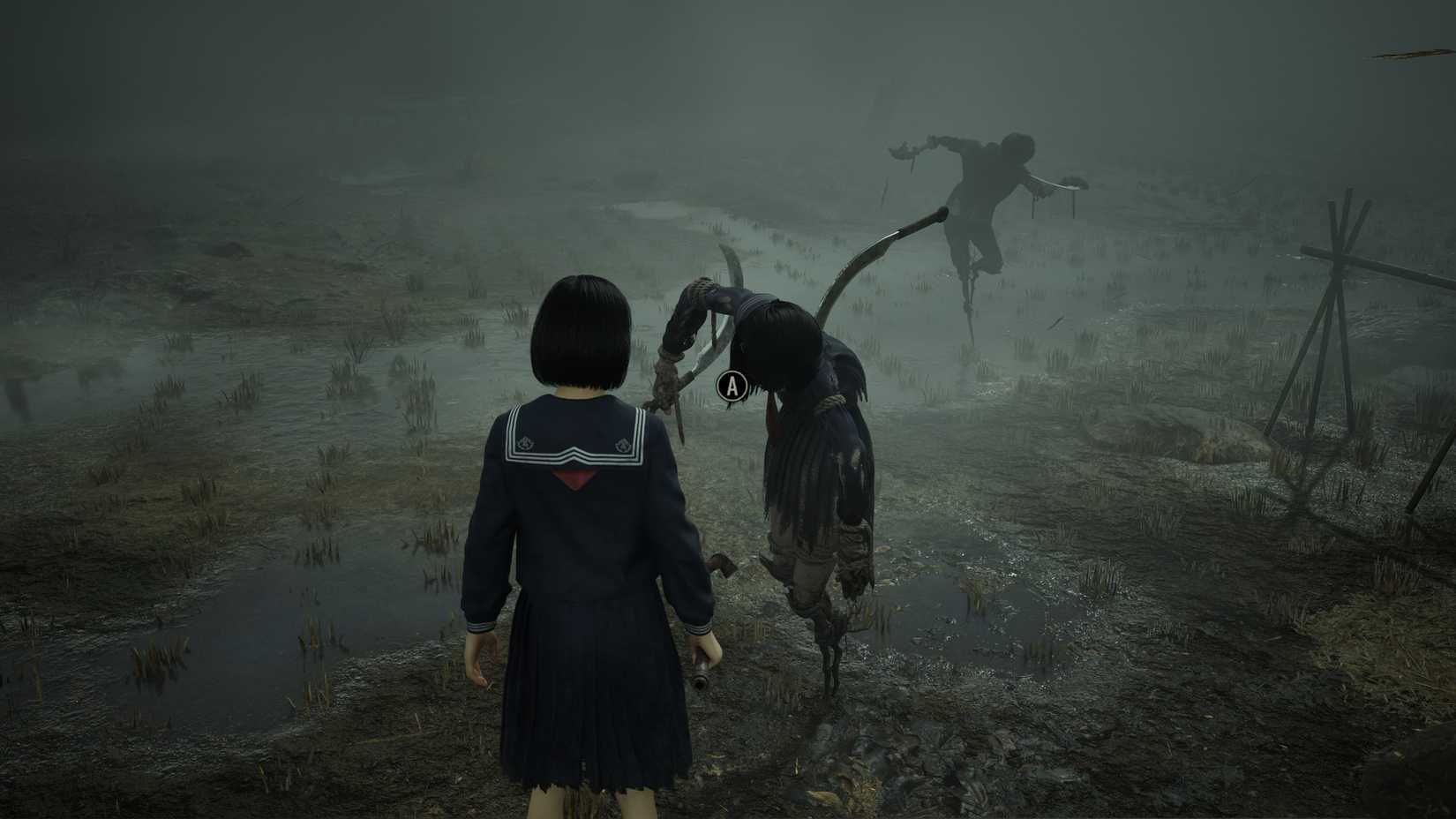A scarecrow with a sickle in her back in Silent Hill f