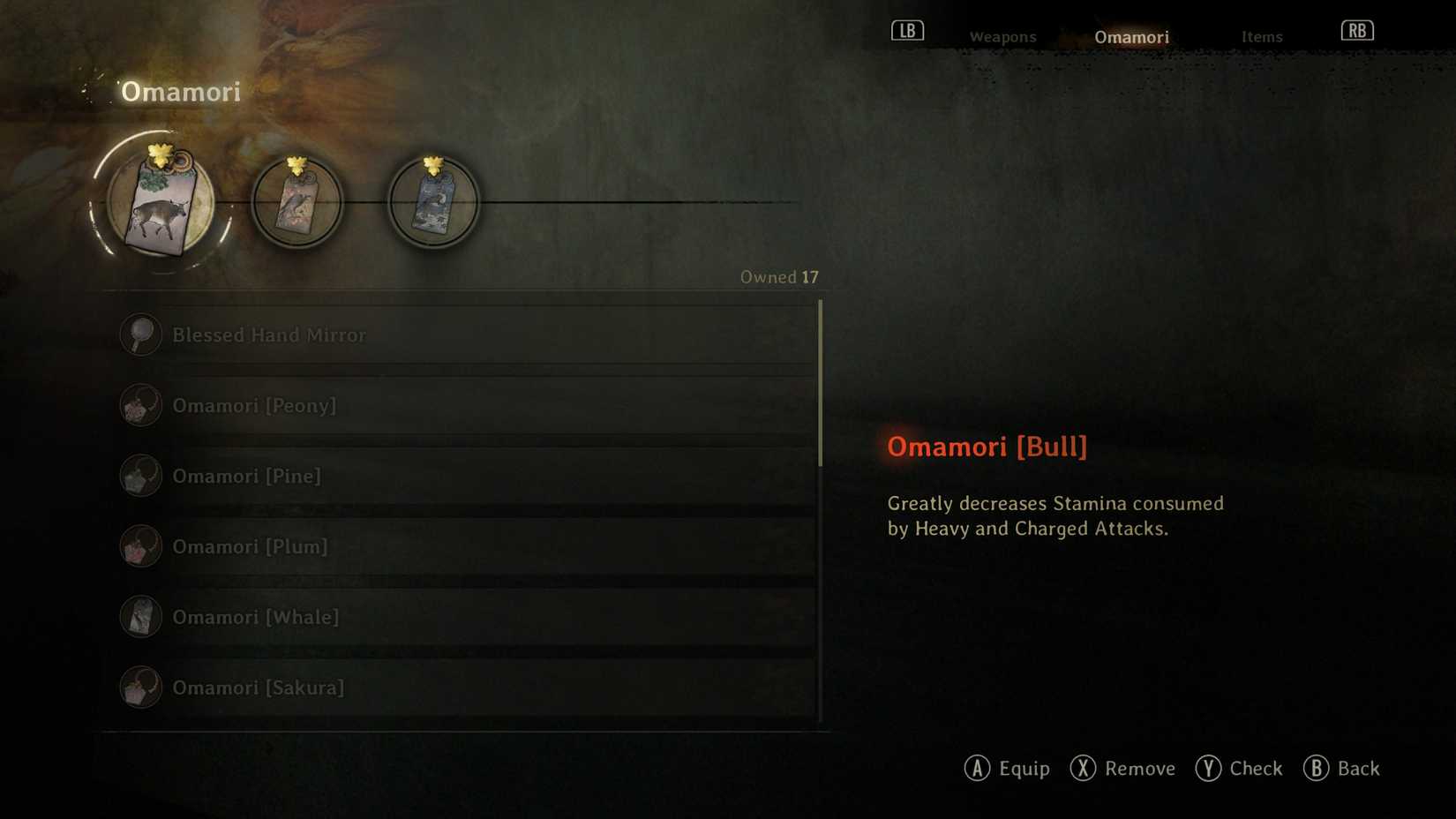 Bull omamori that decreases heavy attack stamina cost in Silent Hill f