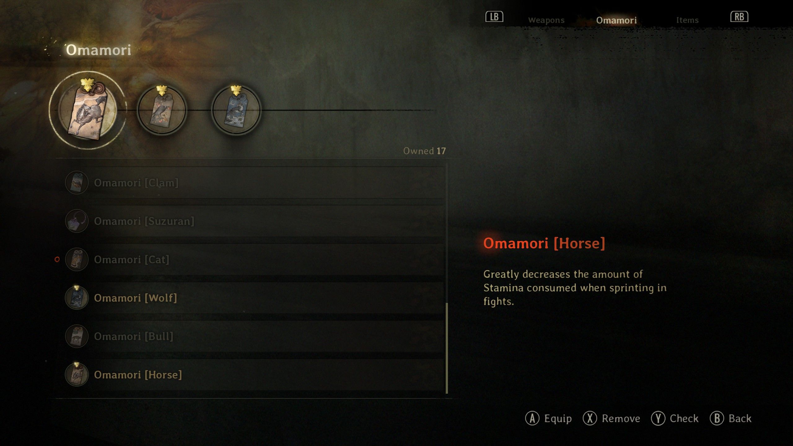 Omamori a cavallo che riduce il consumo di stamina durante lo sprint