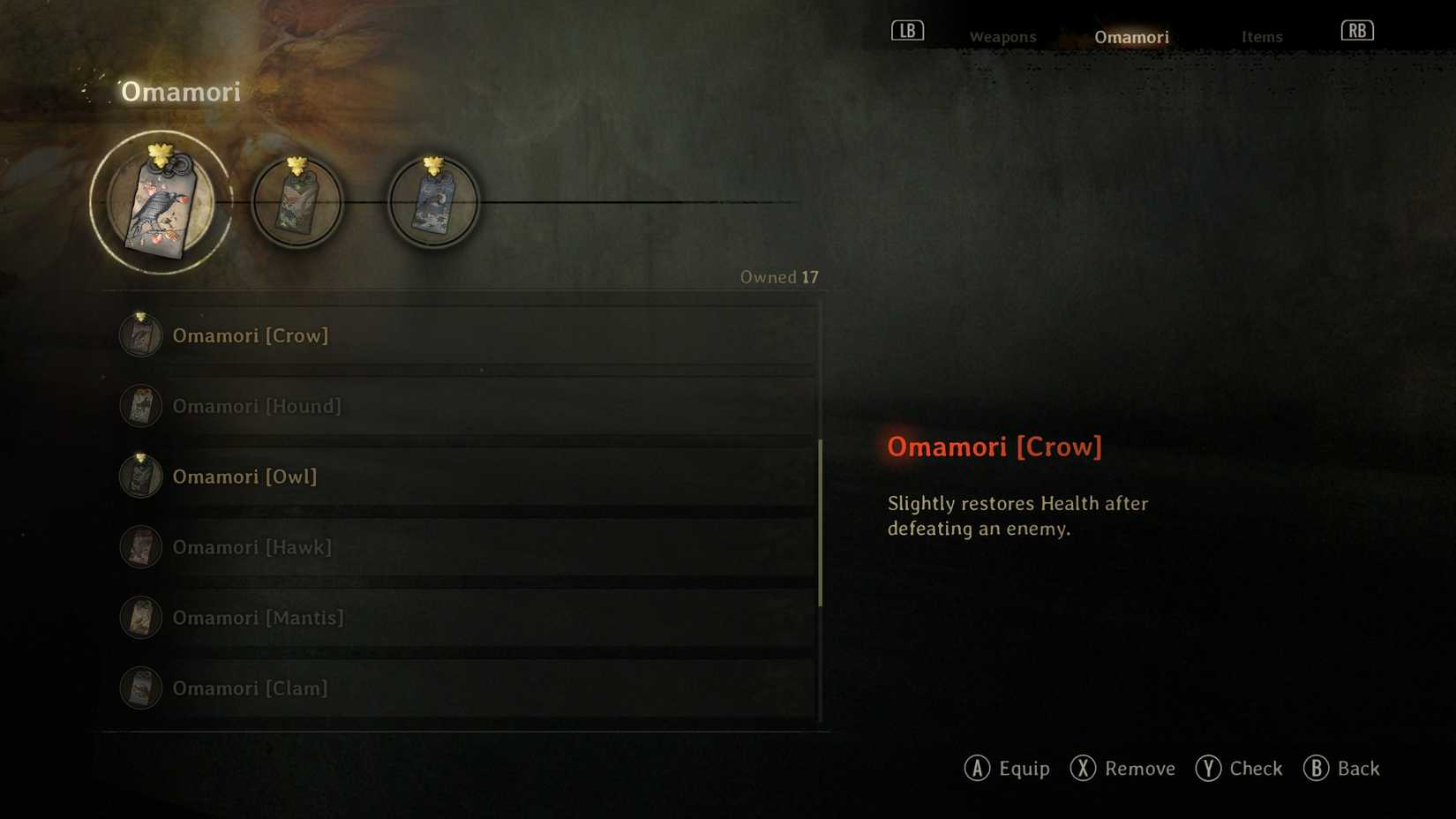 Crow omamori that restores health after defeating enemies in Silent Hill f