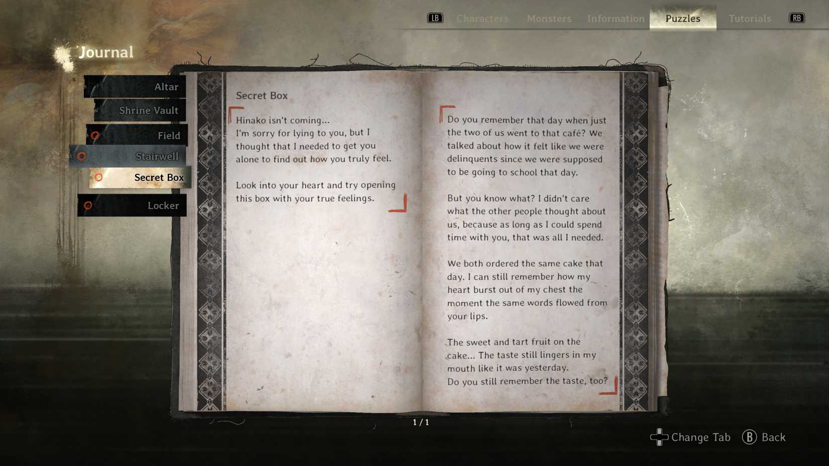 A clue to Silent Hill f's secret box talking about sweet and tart fruit