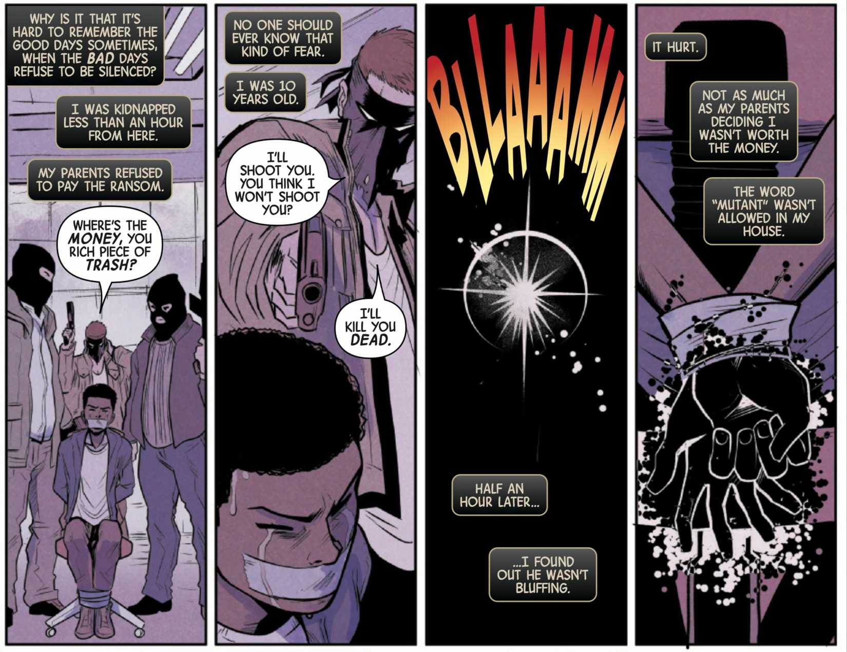 Uncanny X-Men #20 by Simone and Vecchio - Ransom gets shot by kidnappers in his bleak origin as a child
