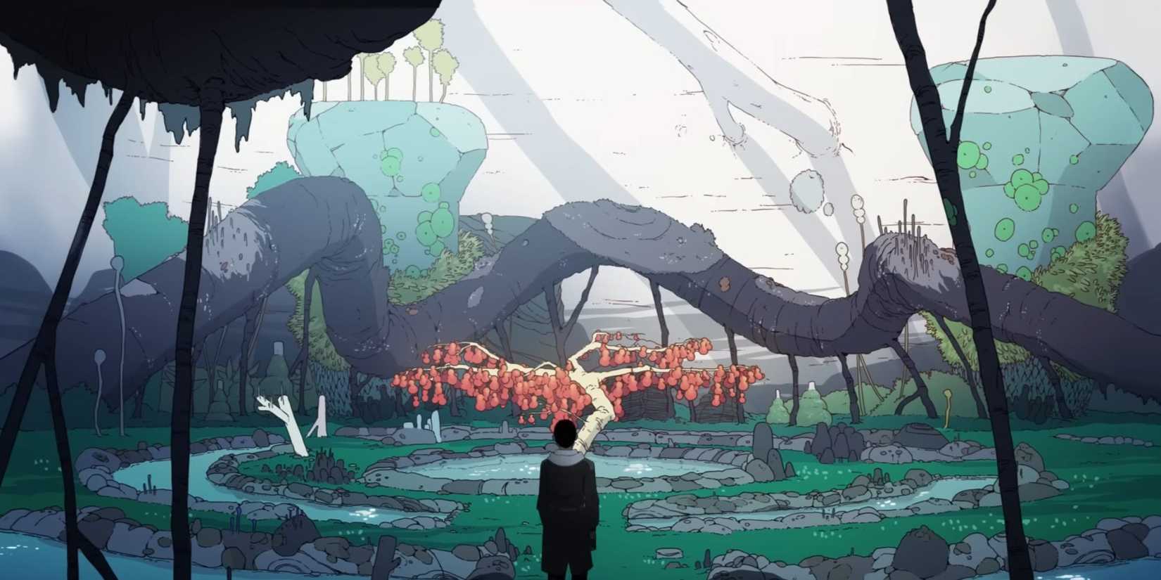 A lush alien landscape in Scavenger's Reign