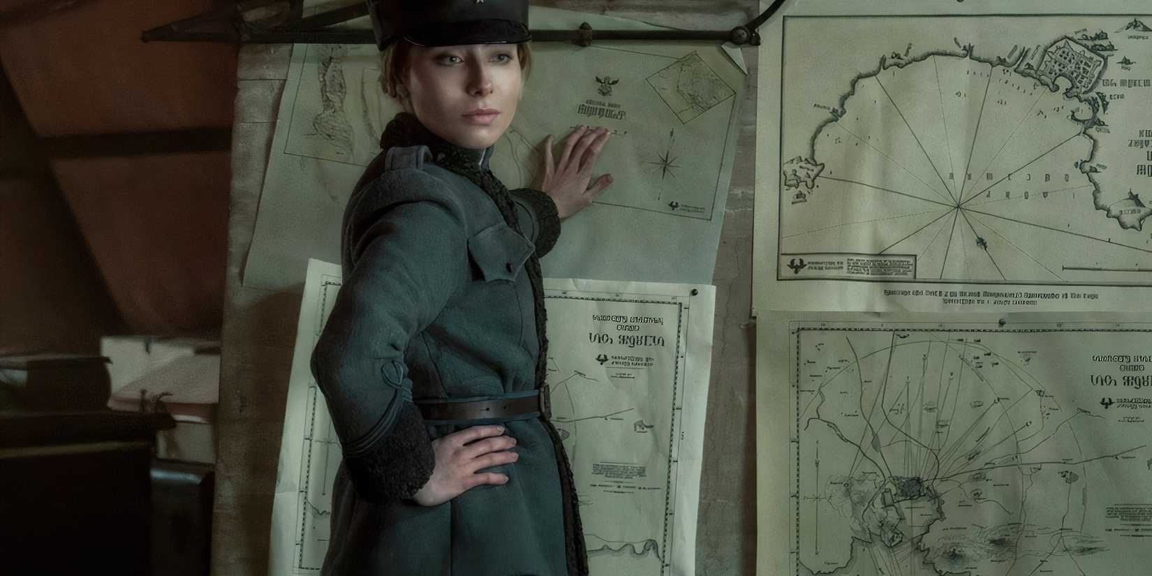 a soldier with maps of ravka in shadow and bone