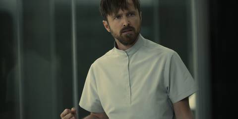 Aaron Pauil as Caleb Nichols in Westworld standing with a closed fist and a fierce expression