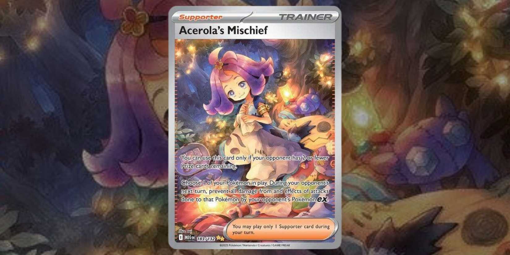 Acerola's Mischief trainer card 183 of Pokemon TCG Mega Evolution