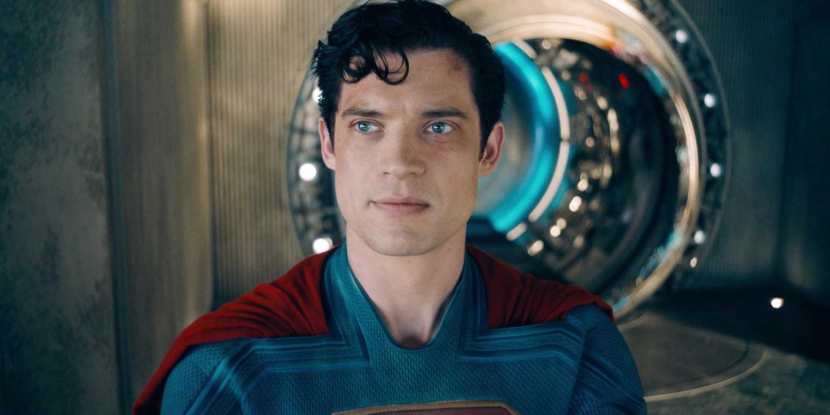 David Corenswet's Superman with a half-smile in the DC movie