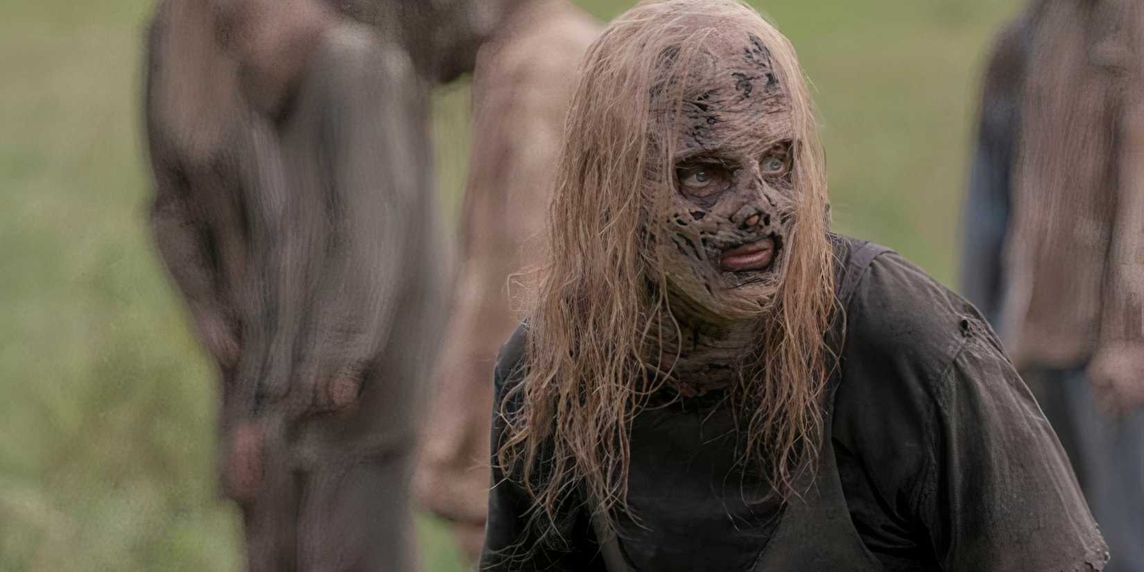 Alpha wearing the face of a Zombie in The Walking Dead