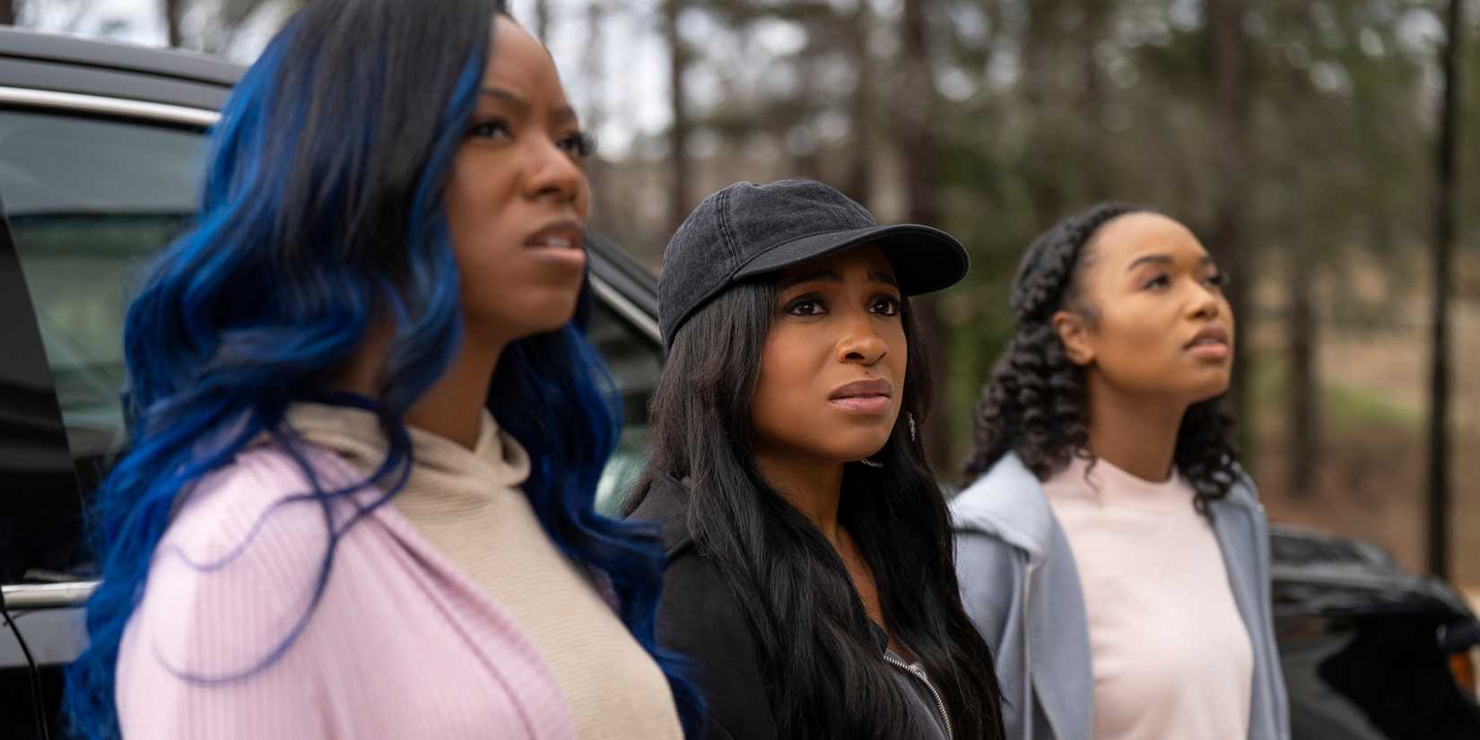 Amber Reign Smith as Rain, Taylor Polidore Williams as Kimmie, Bailey Tippen as Sylvie in Beauty in Black season 2