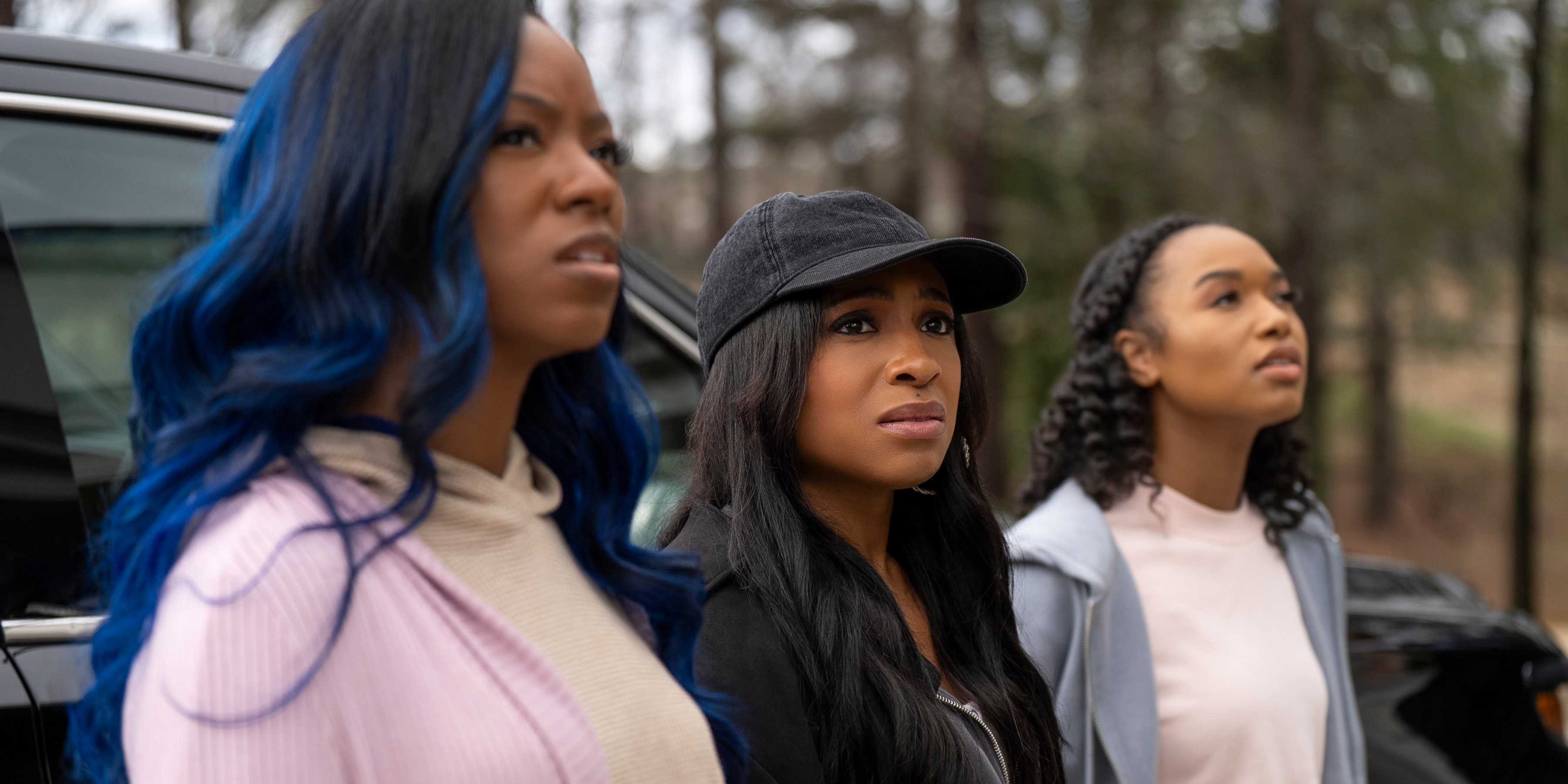 Amber Reign Smith as Rain, Taylor Polidore Williams as Kimmie, Bailey Tippen as Sylvie in Beauty in Black season 2