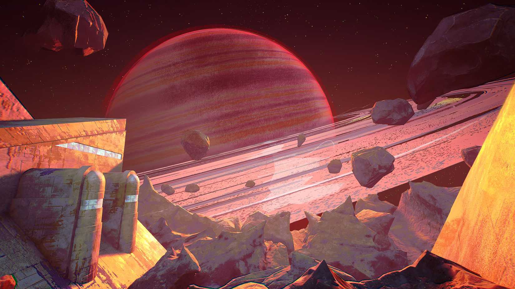 Ambrosia Sky scene showing the rings of Saturn.