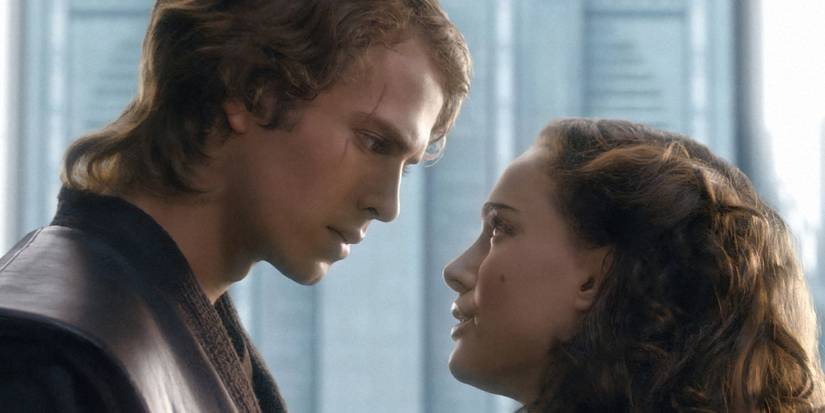 Anakin and Padme looking at one another in Revenge of the Sith