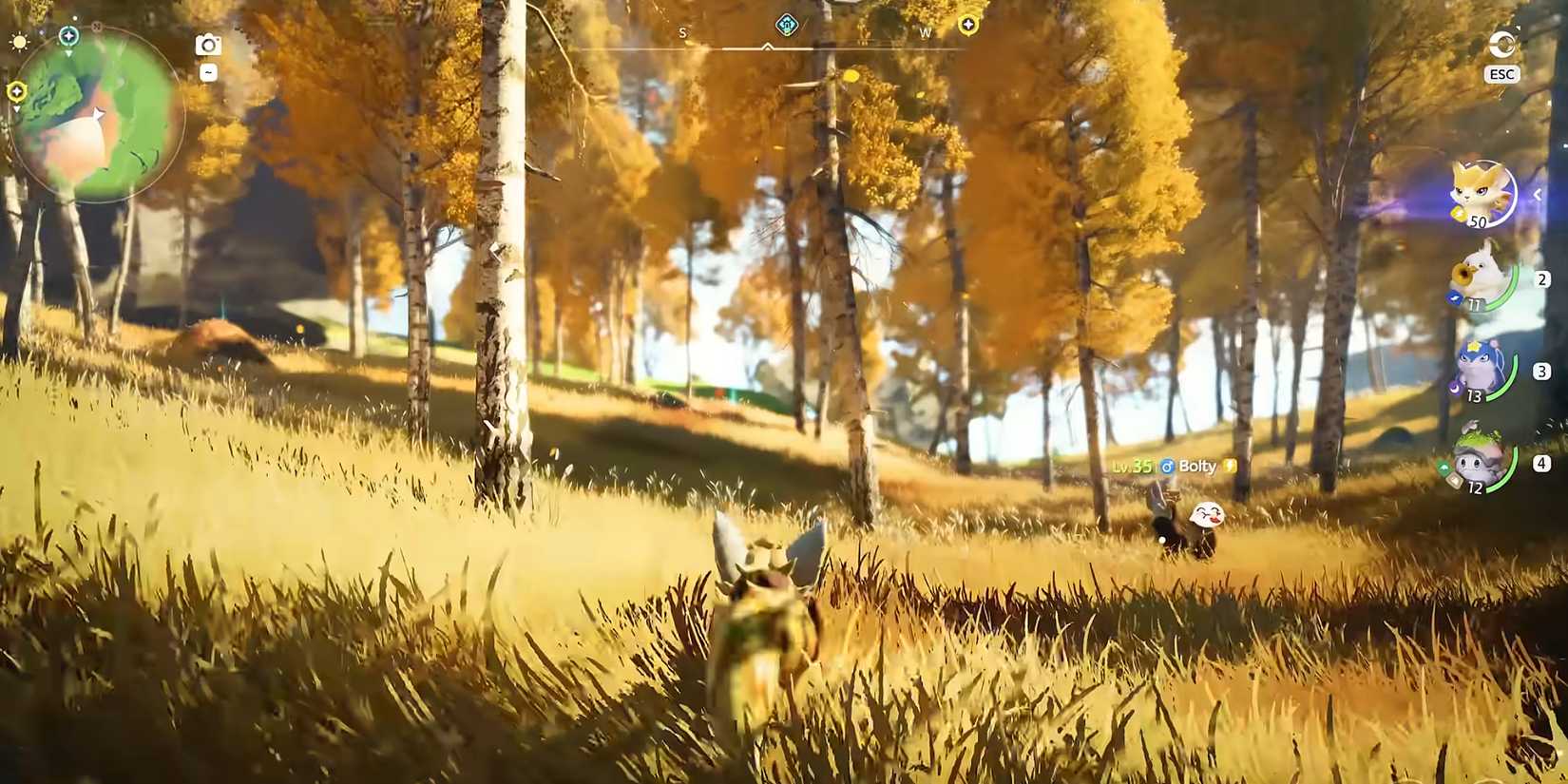 The player exploring an Autumnal forest in Aniimo.