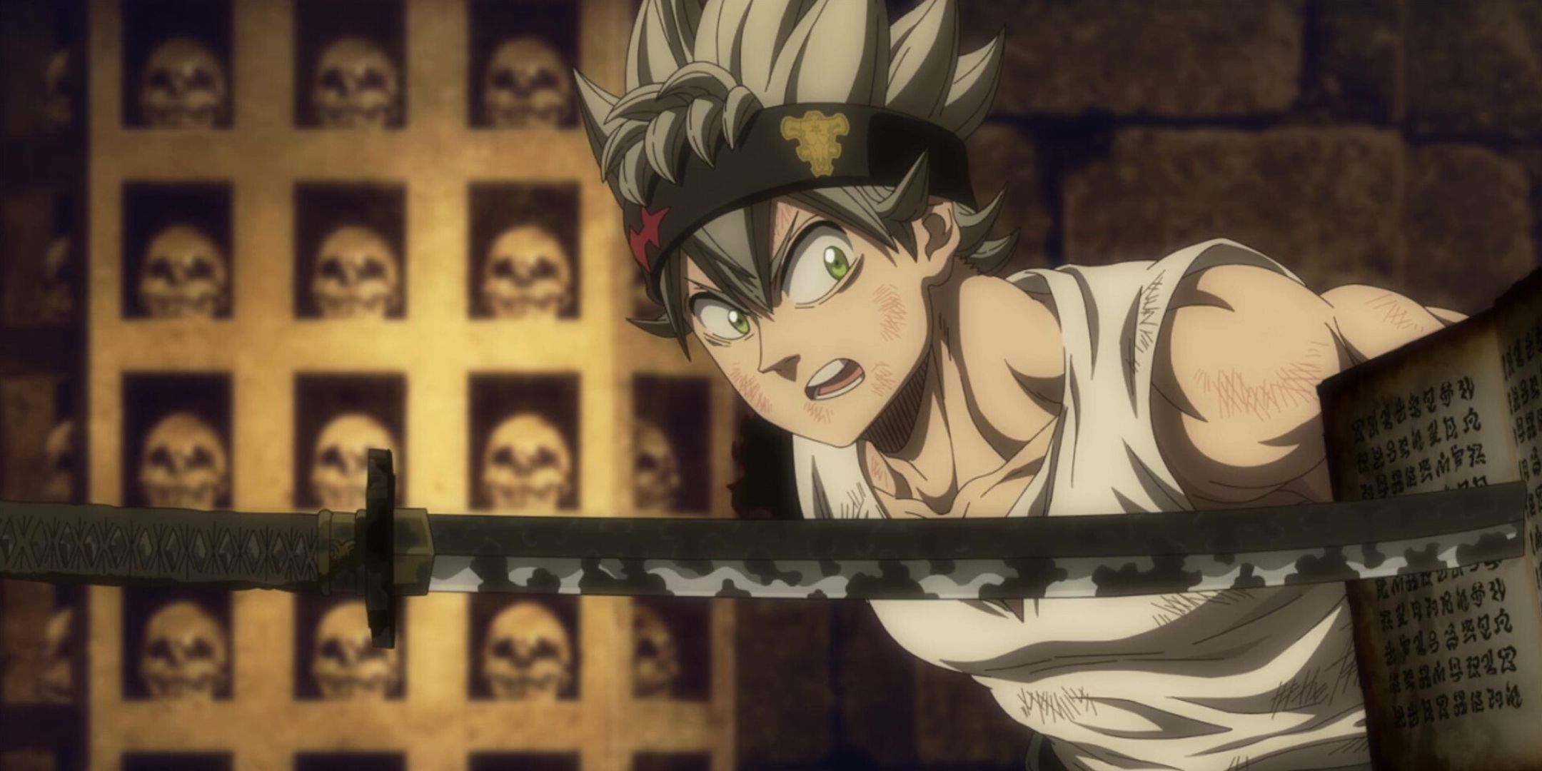 Asta che disegna la spada Demone dal suo Grimorio in Black Clover