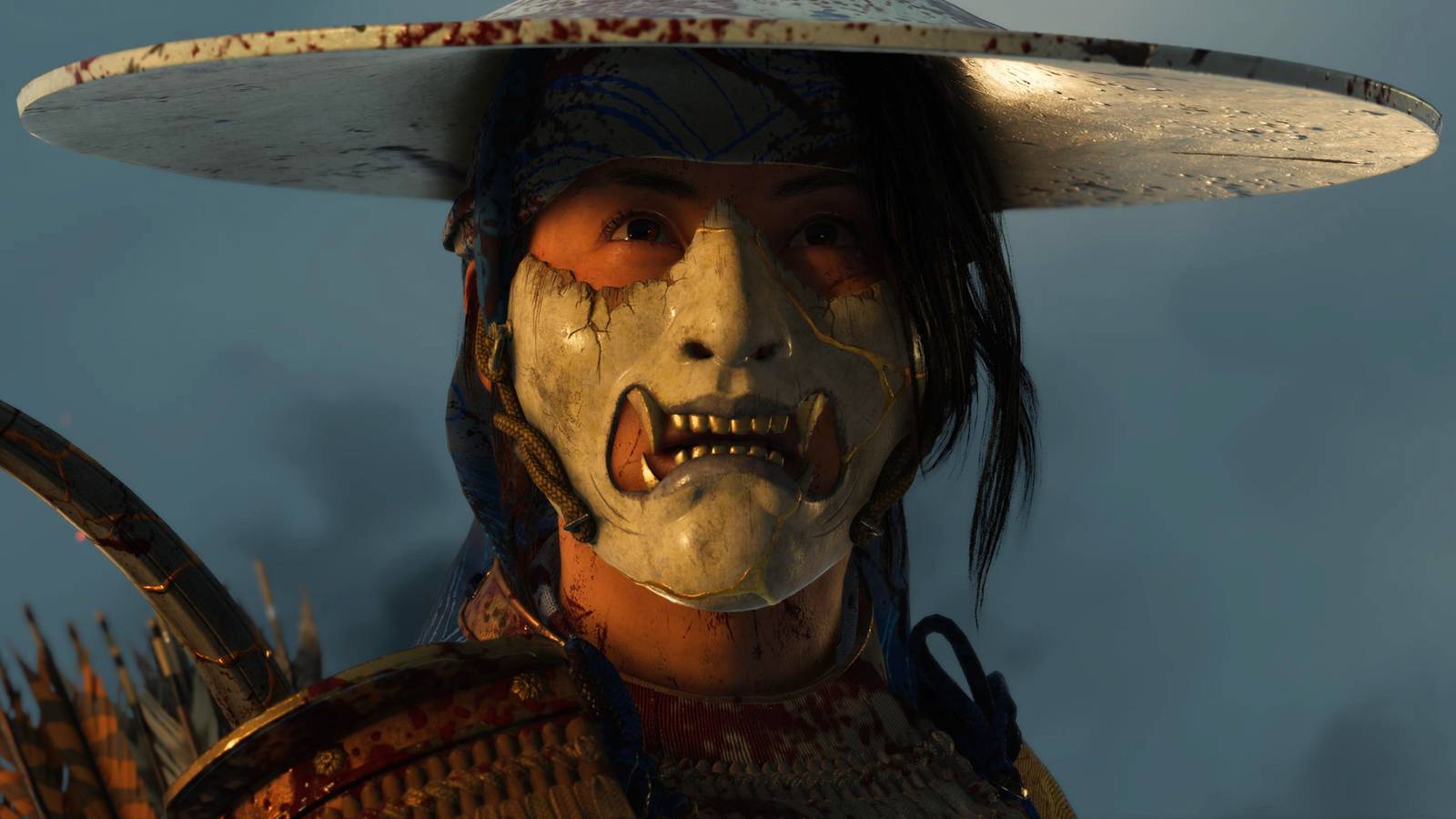 Atsu in Ghost of Yotei wearing the onyro mask.