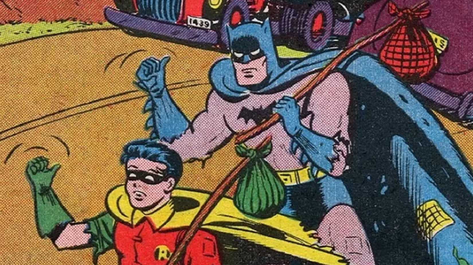 batman and robin holding bindles and trying to thumb a ride-1