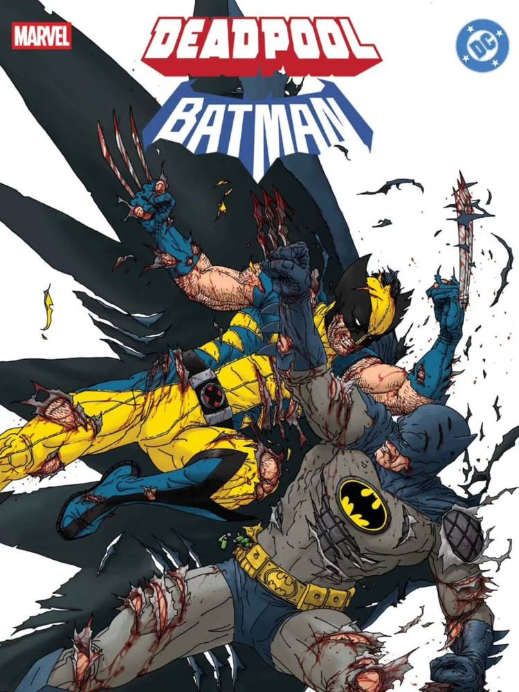 Batman fights Wolverine in Marvel DC Batman vs Deadpool #1 crossover comic cover variant
