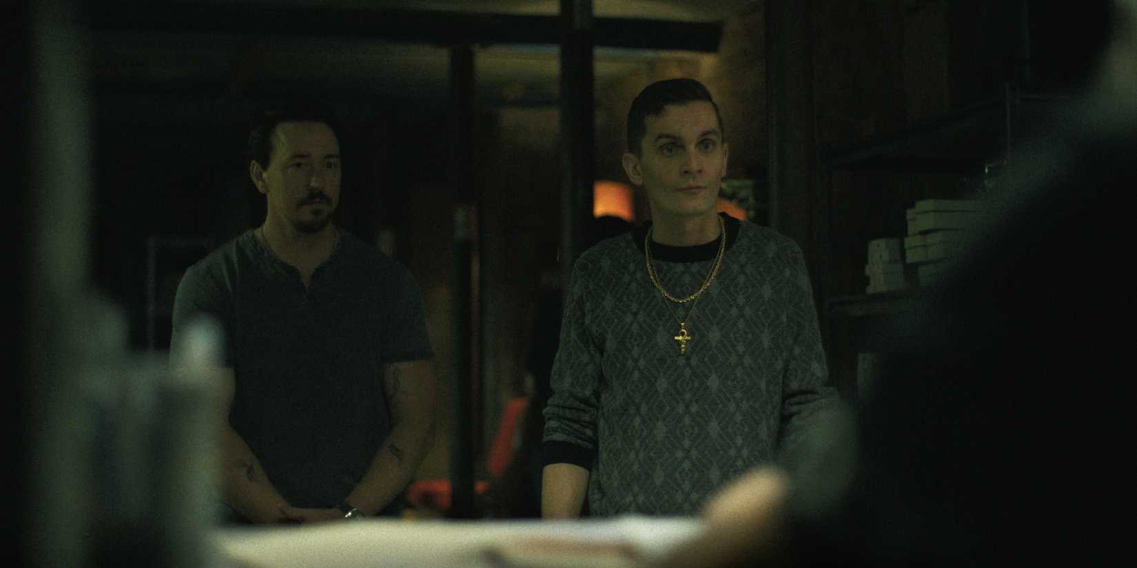 Babbit and Junior look worried towards Mancuso in Black Rabbit.