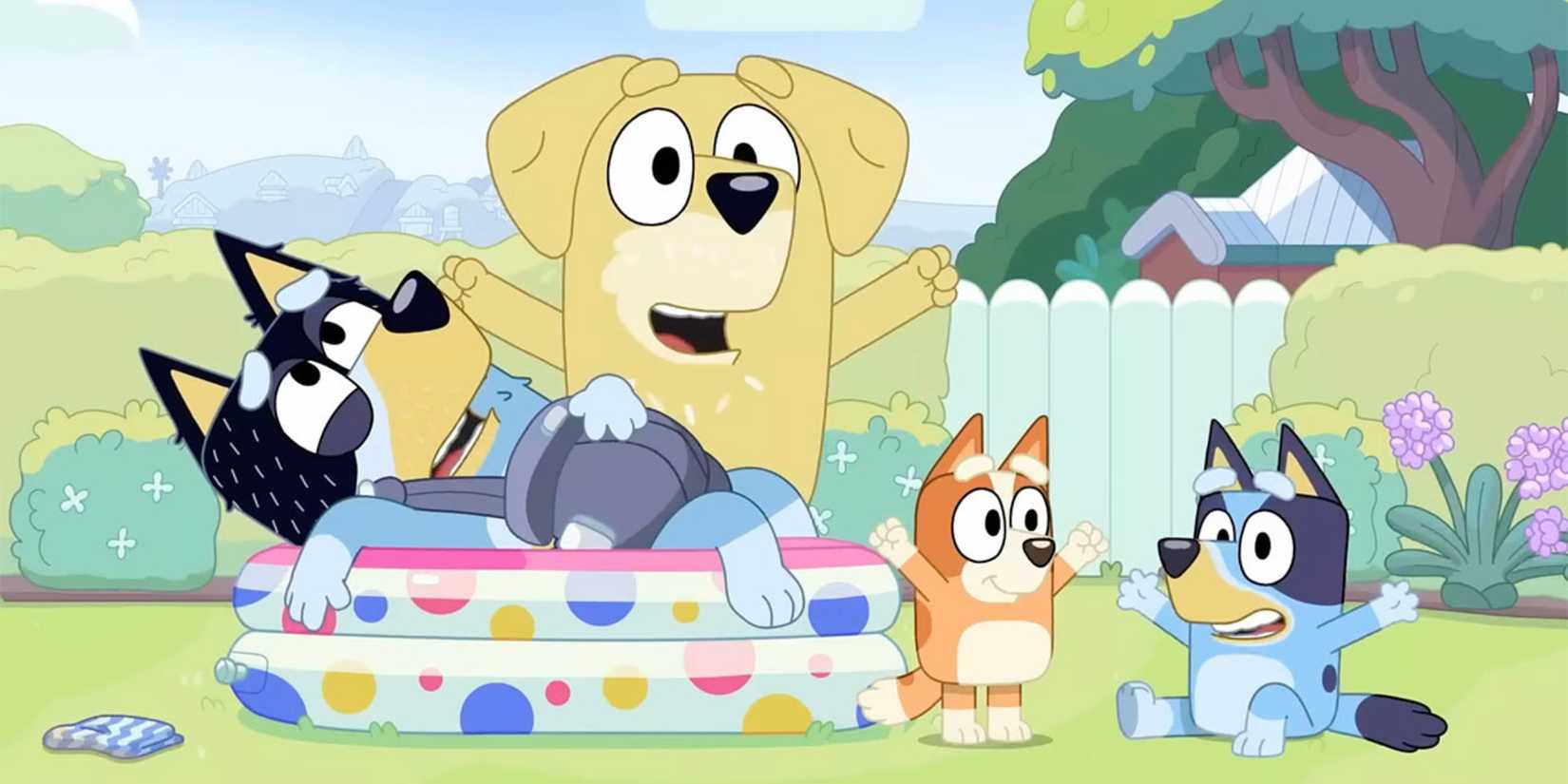 Bluey, Bandit, and Bingo in the episode Dad Baby