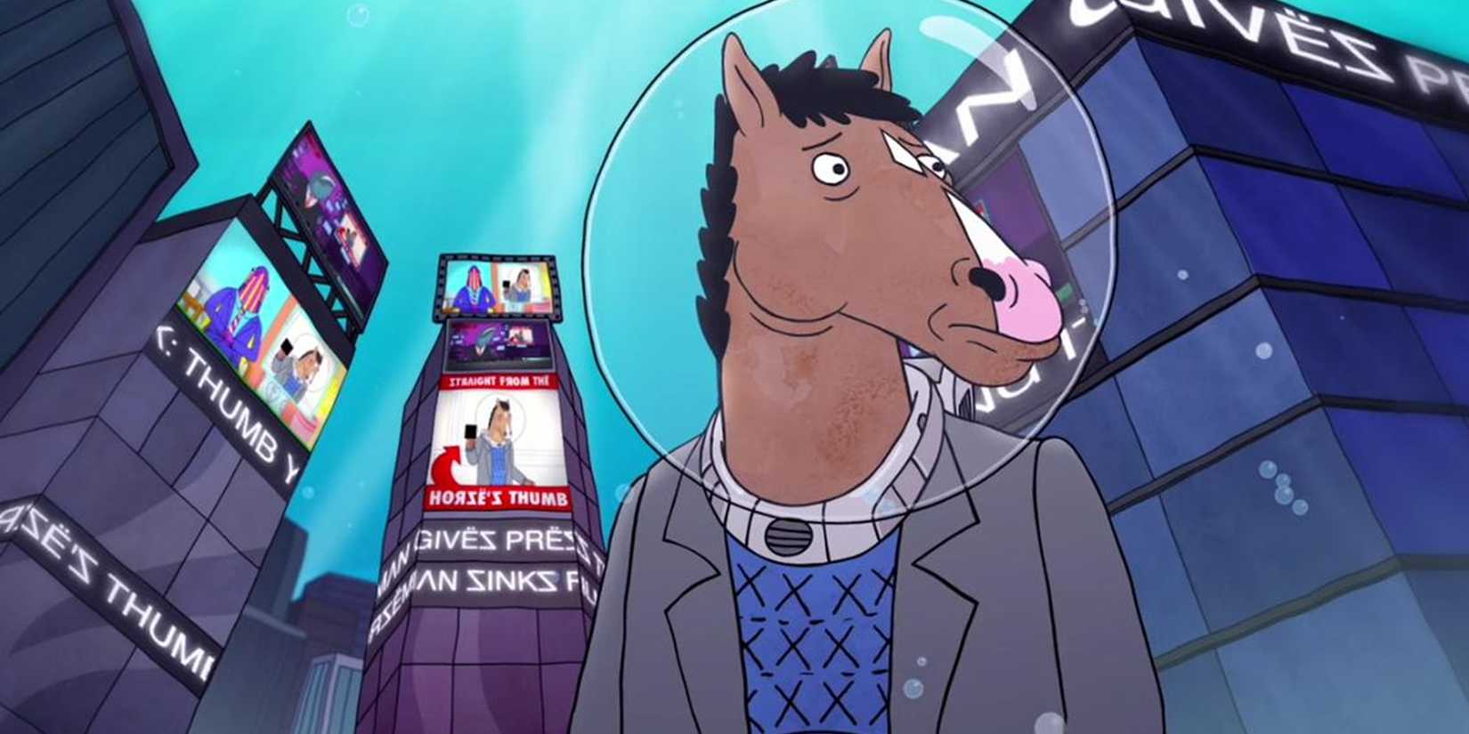 Bojack looks around the underwater city in BoJack Horseman
