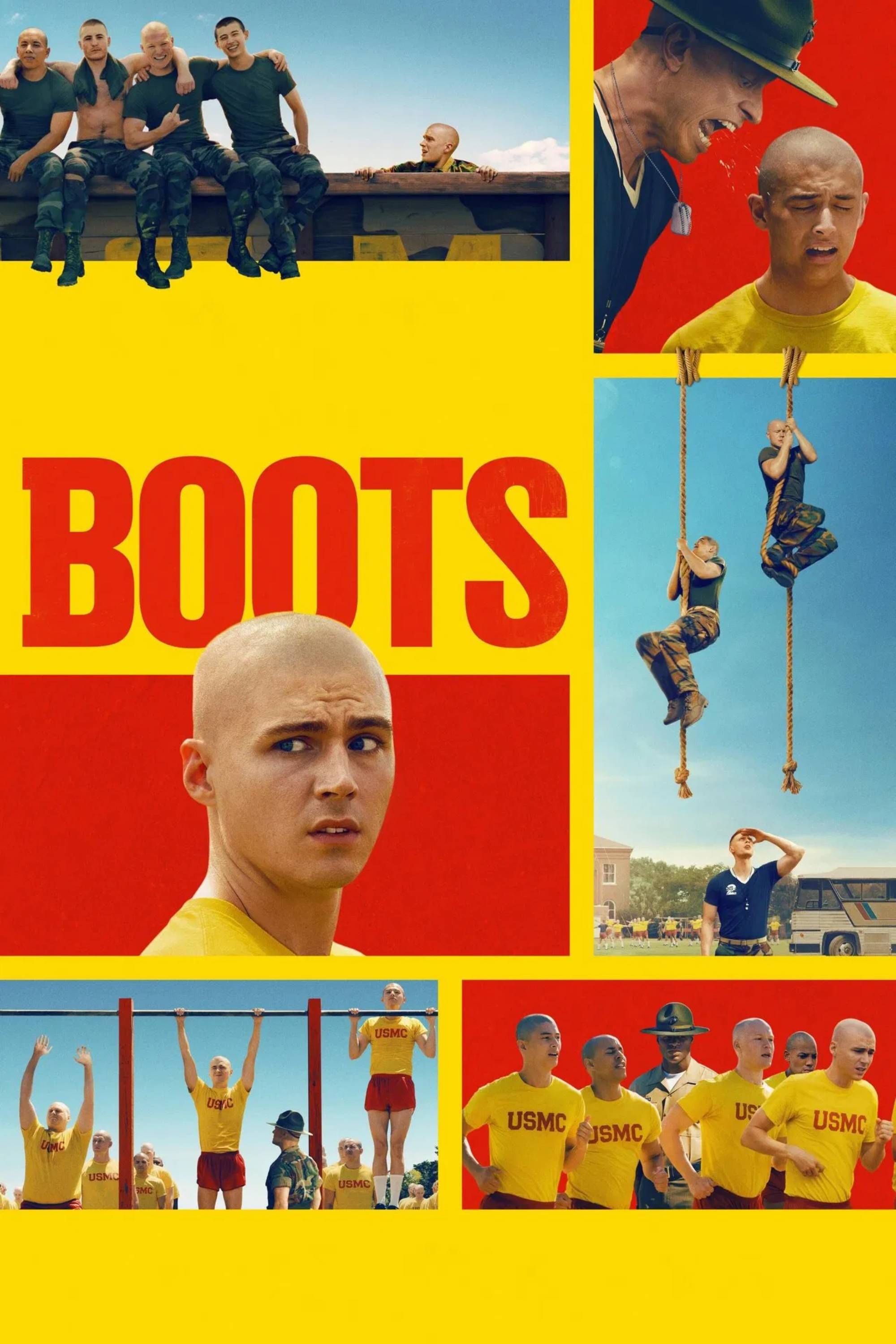Poster da série Boots, com o título em destaque e imagens dos personagens principais.
