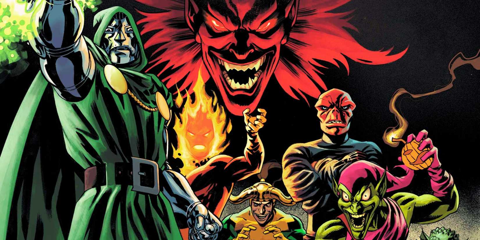 bring on the bad guys 1 variant cover doctor doom mephisto dormamu loki red skull and green goblin