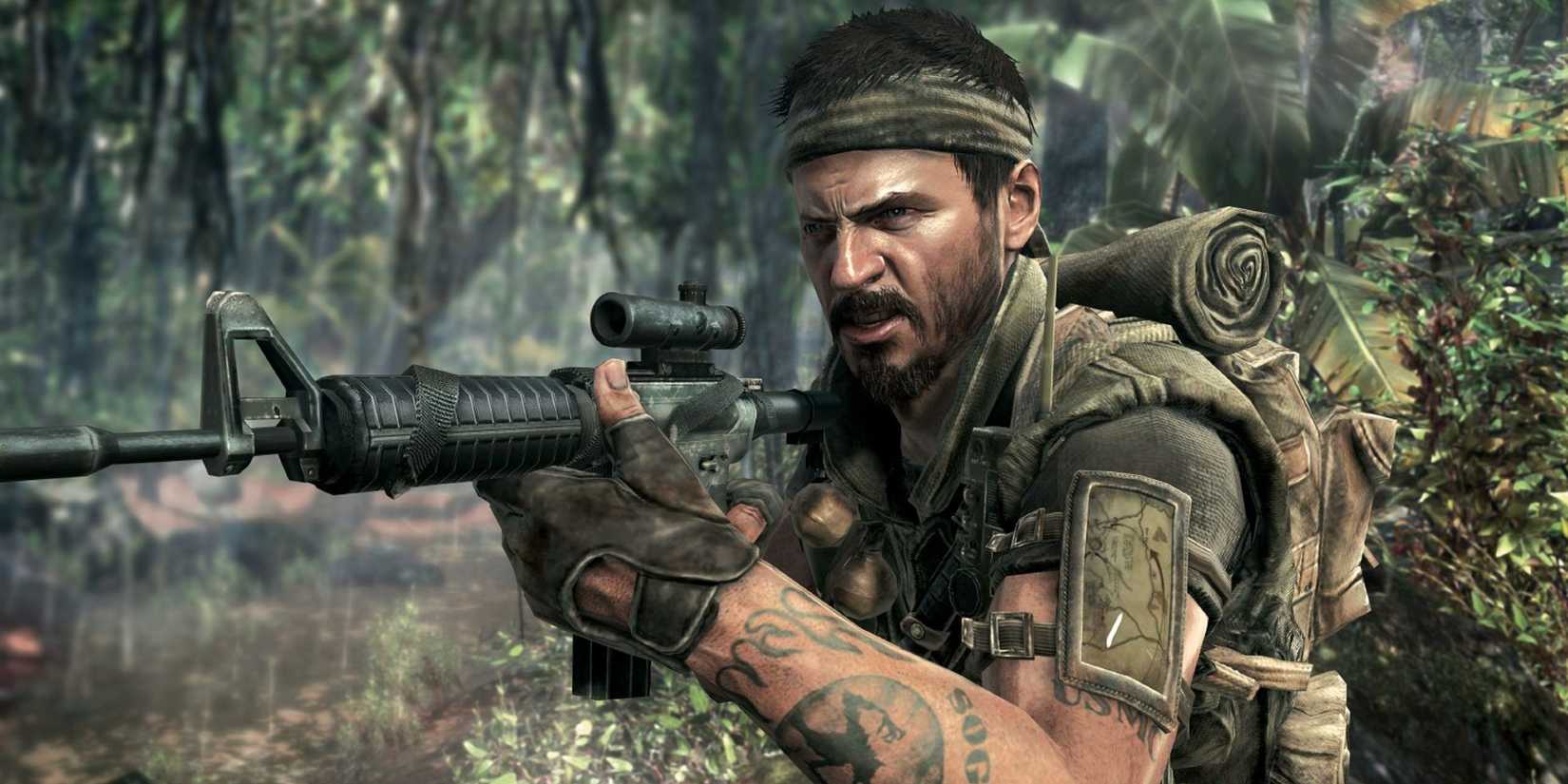 Woods holding an ᴀssault rifle in Call of Duty Black Ops