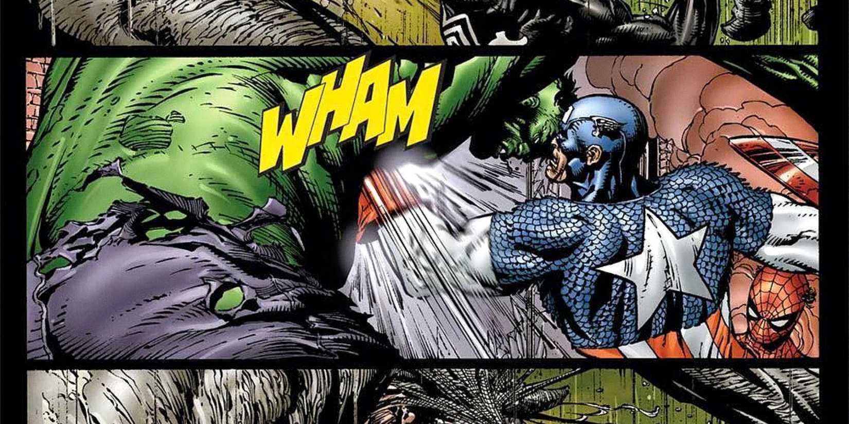 Captain America knocks out the Hulk in Fallen Son