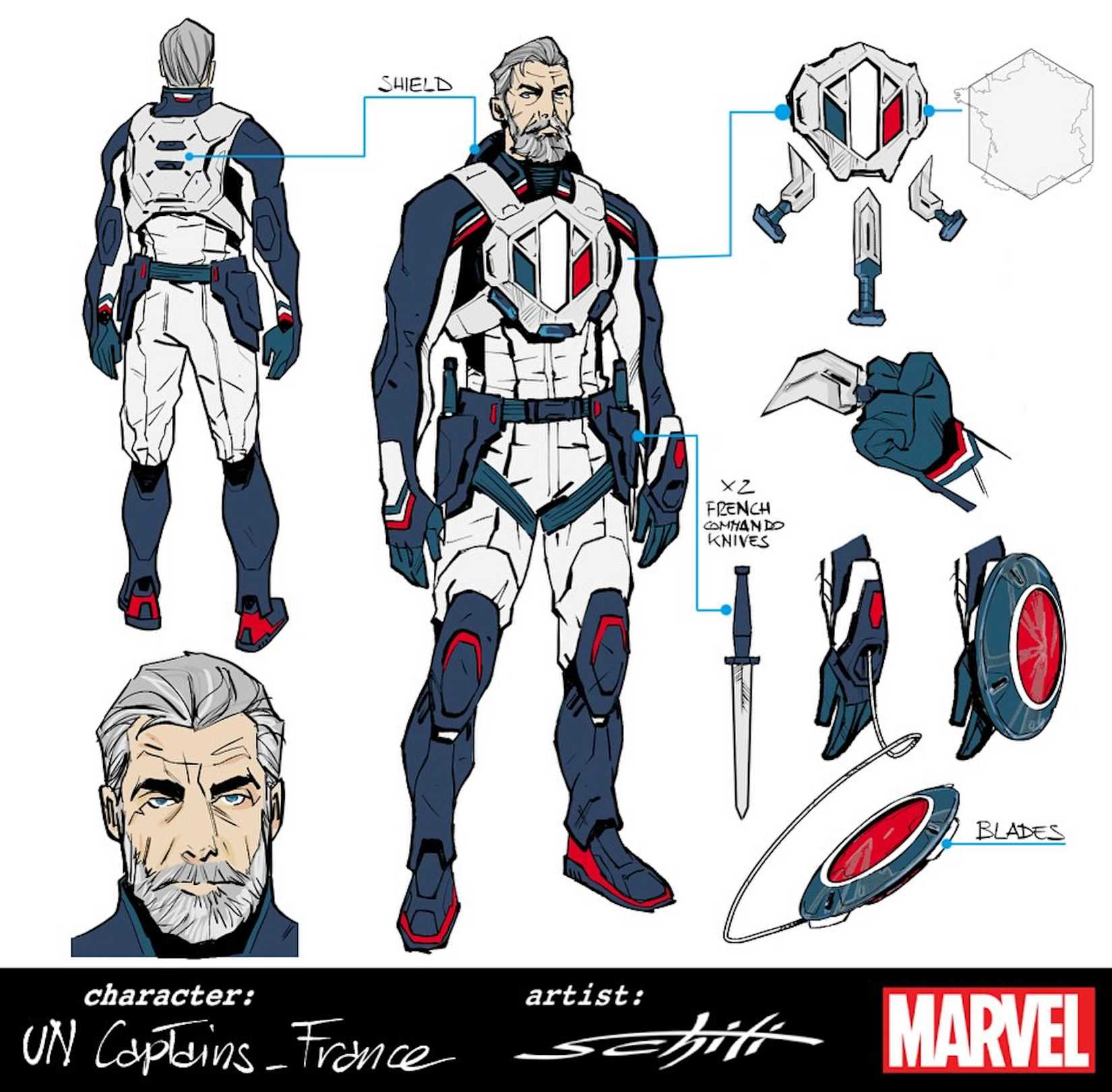 Captain France with a new flag logo in Marvel Comic Art