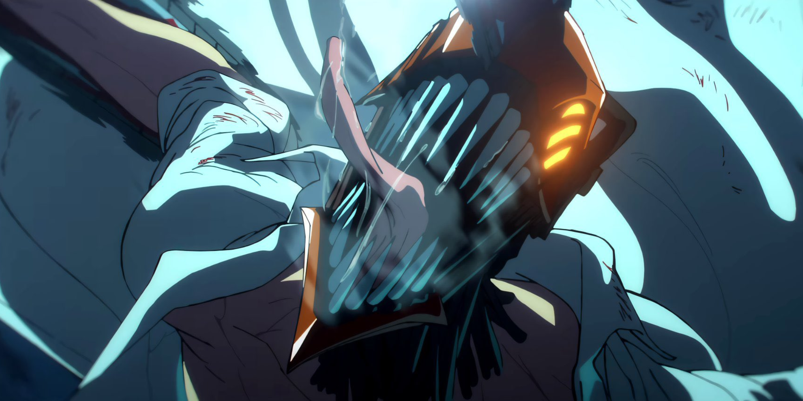 Chainsaw Man Movie Reze Arc anime featured image - Denji as chainsaw man with his mouth open