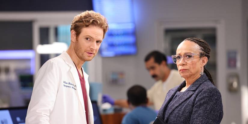 Nick Gehlfuss as Will Halstead and S. Epatha Merkerson as Sharon Goodwin in Chicago Med