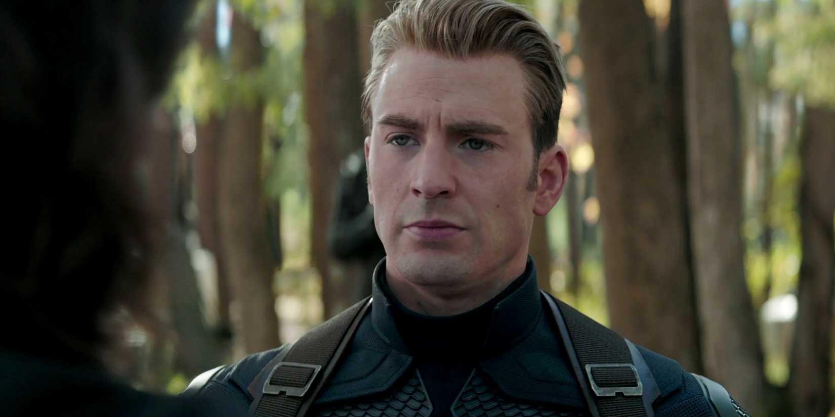 Chris Evans' Captain America in Avengers Endgame looking concerned