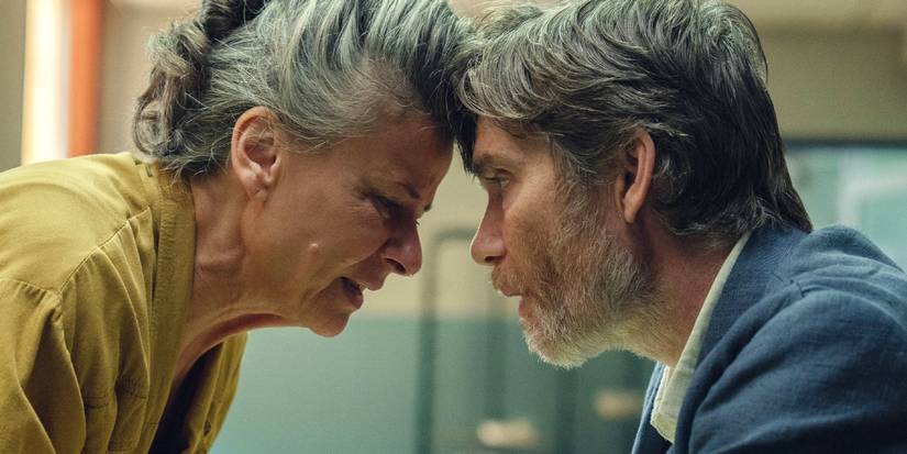 Cillian Murphy and Tracey Ullman pressing their foreheads together in Steve 2025