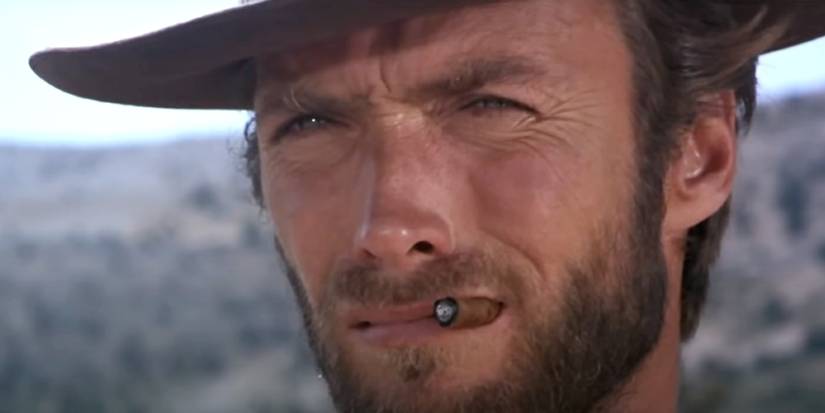 Clint Eastwood chewing a cigar in The Good The Bad And The Ugly