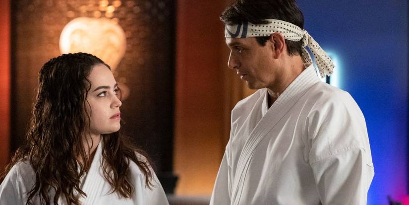 Samantha and Daniel LaRusso face each other in Cobra Kai