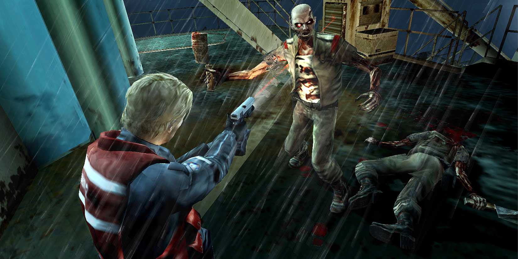 Shooting zombies aboard a rain-washed ship in Cold Fear