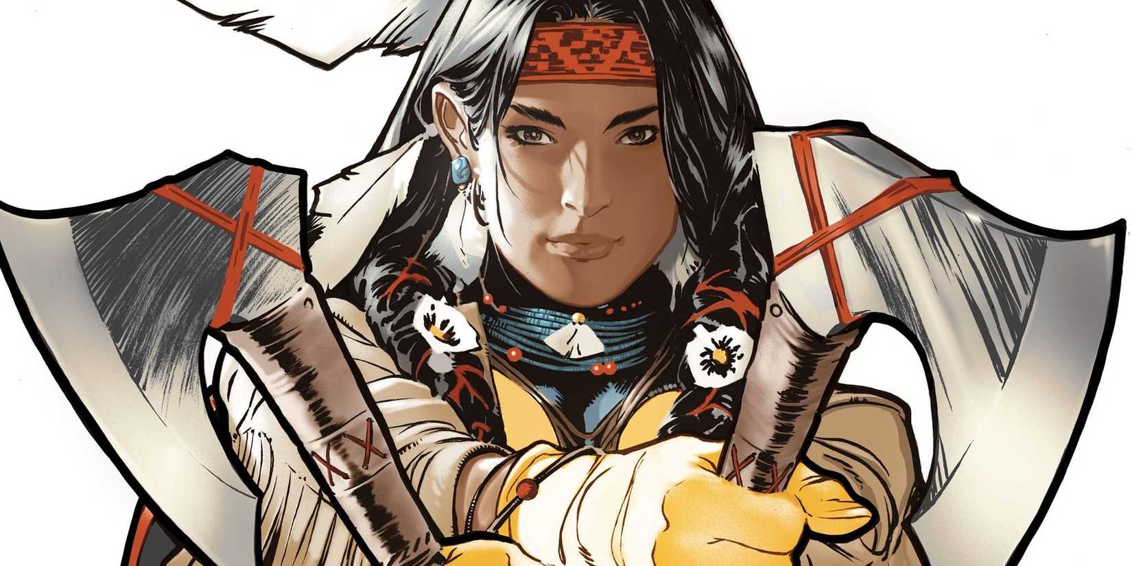 dani moonstar holding two axes in cover art for avengers comic x-vengers