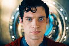 David Corenswet looking serious as Superman