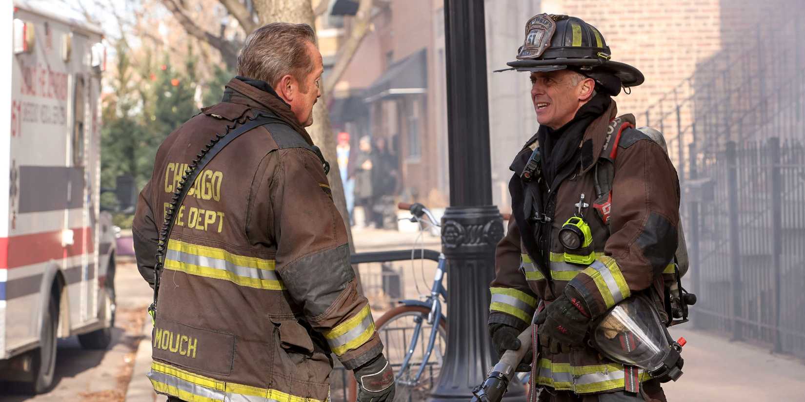 David Eigenberg as Herrmann and Christian Stolte as Mouch in Chicago Fire season 12, episode 2