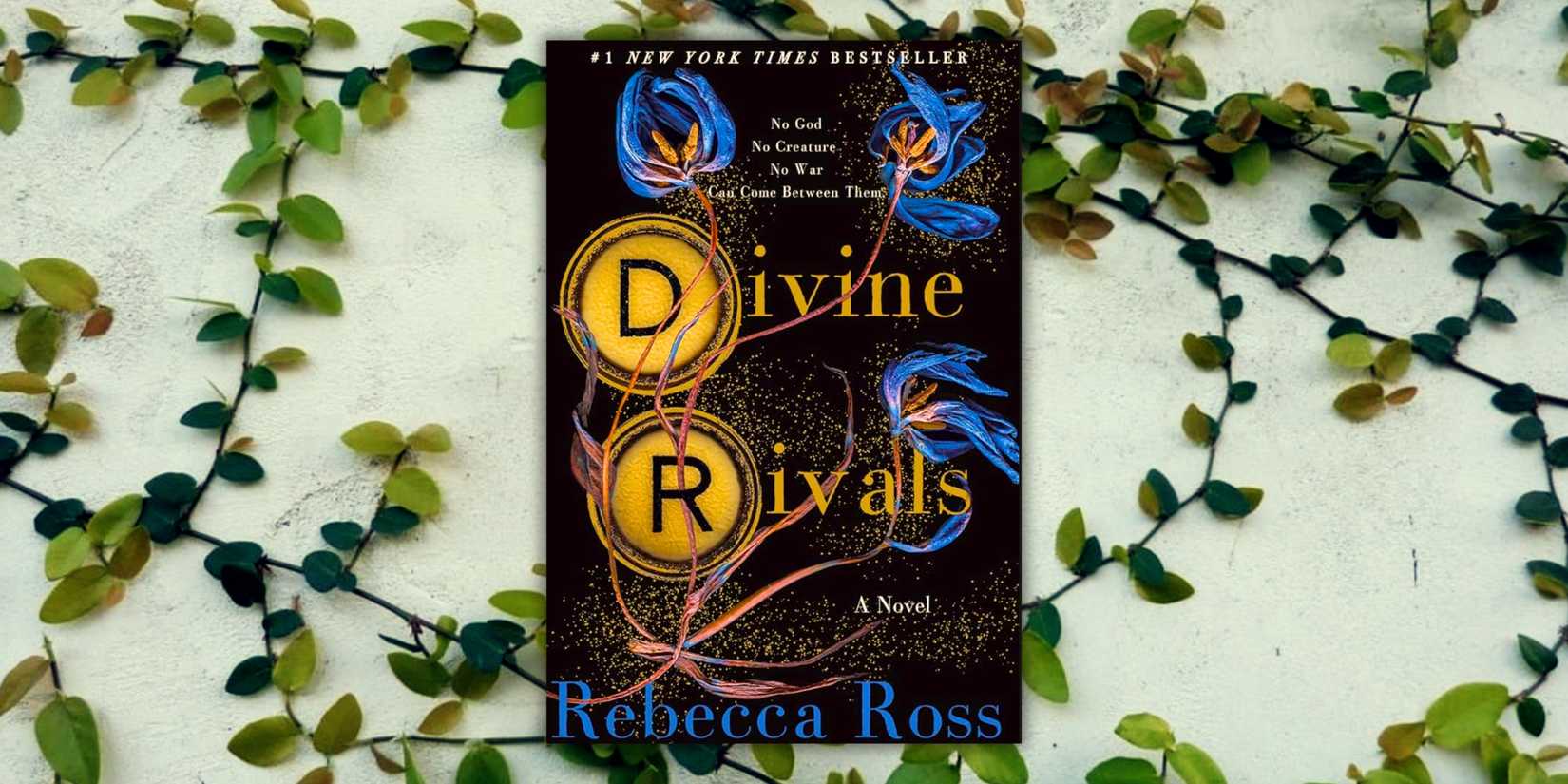 The cover of the book Divine Rivals over a wall of vines
