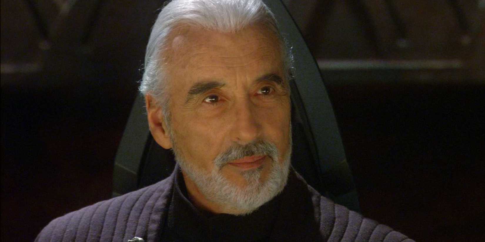 Christopher Lee smiling slightly as Count Dooku in Star Wars: Episode II - Attack of the Clones (2002)