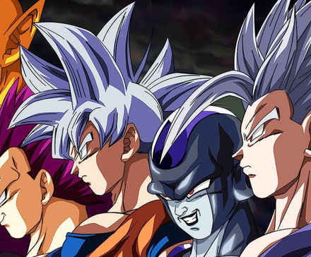 Изображение аниме *Dragon Ball Super* с 5 персонажами