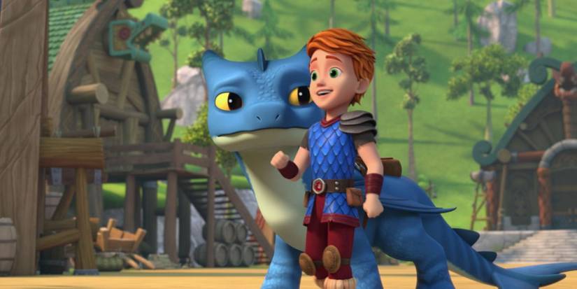 Dak talks to a blue dragon in Dragons: Rescue Riders