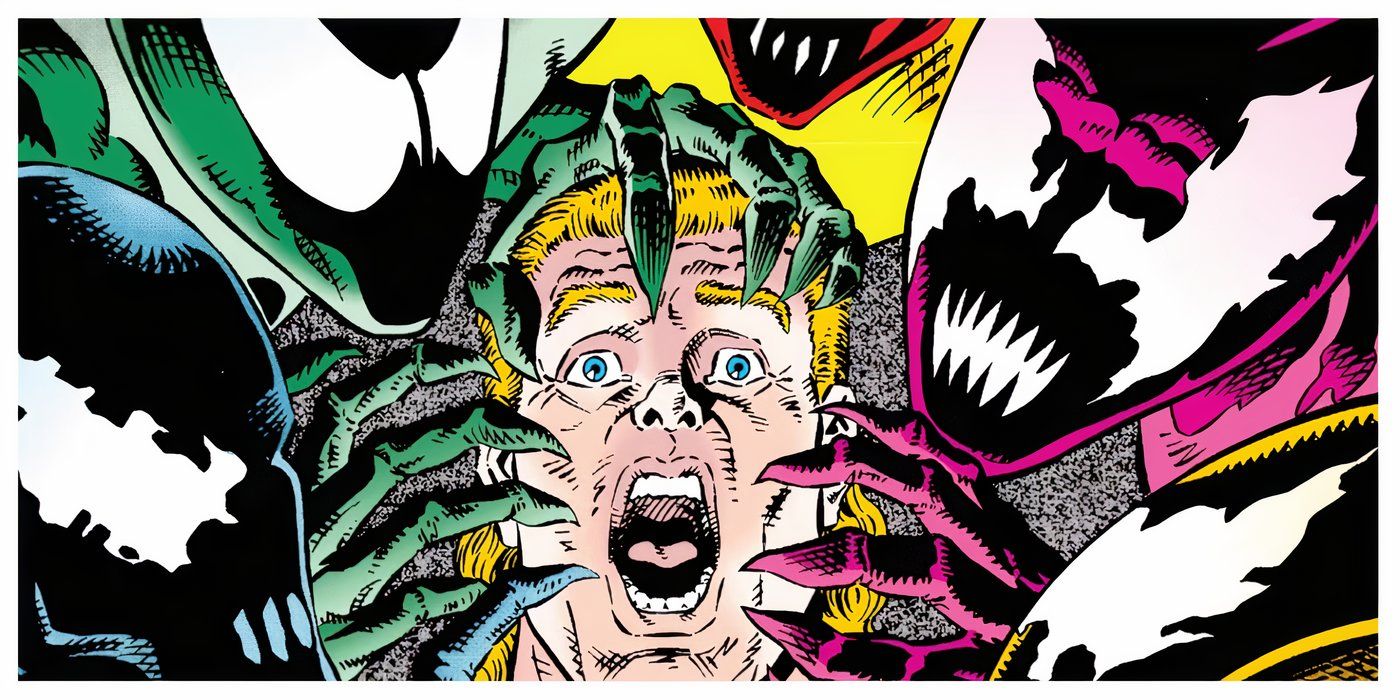 Eddie Brock circondato da altri simbionti
